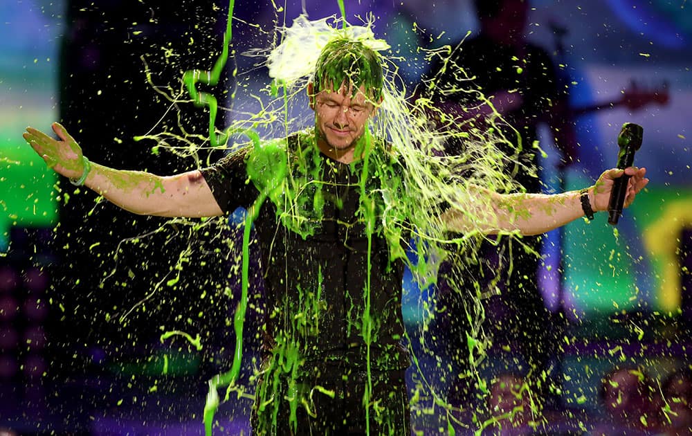 Mark Wahlberg gets slimed at the 27th annual Kids' Choice Awards at the Galen Center in Los Angeles.