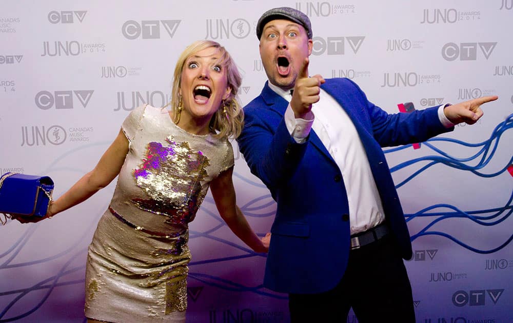 Splash'n Boots arrive on the red carpet during the Juno Awards in Winnipeg, Manitoba.