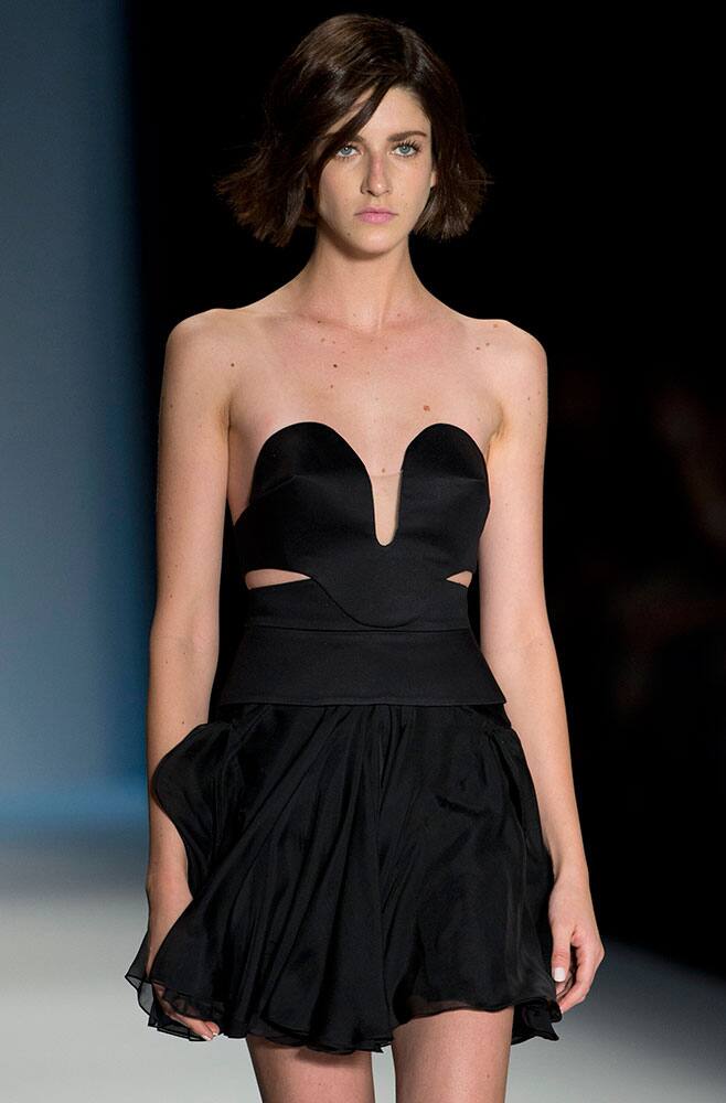 A model wears a creation from the Tufi Duek Summer collection at Sao Paulo Fashion Week.