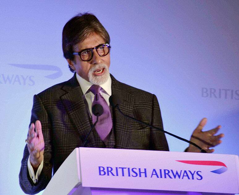 Bollywood actor Amitabh Bachchan addressing the Opulent British Ball by British Airways in Hyderabad.