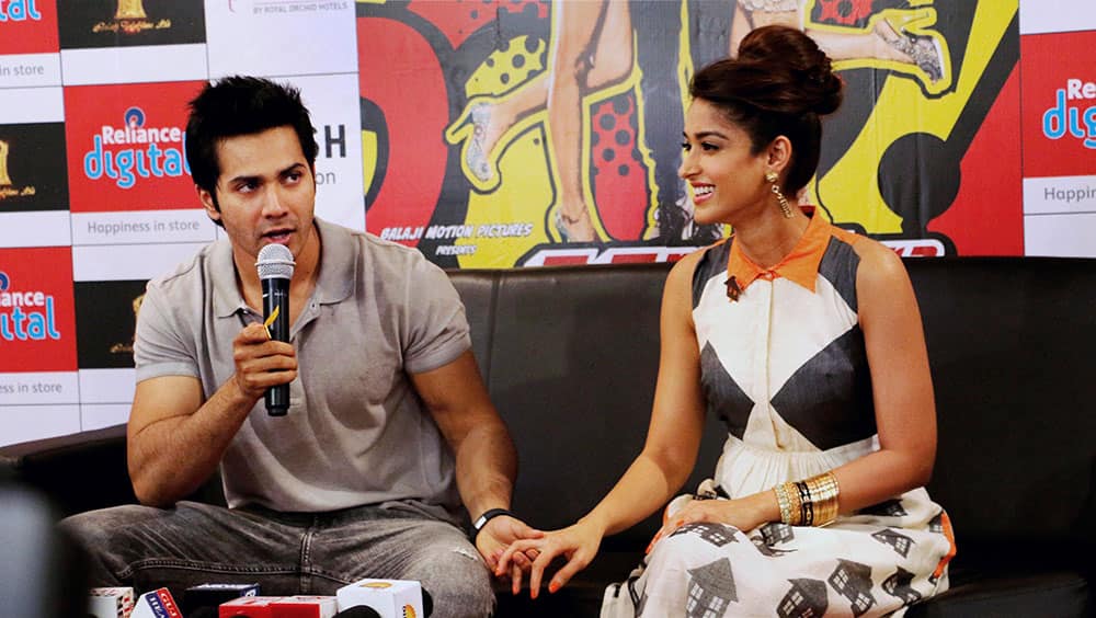 Bollywood actor Varun Dhawan and actress Ileana D’cruz during a promotional event of their upcoming film.