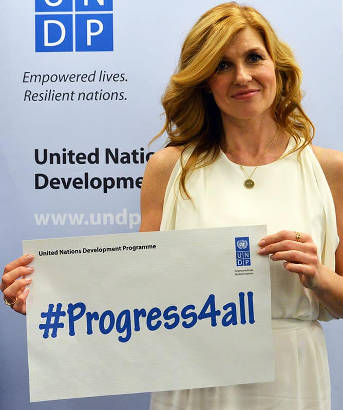 Actress Connie Britton poses for a photo after being named a goodwill ambassador for the United Nations Development Program, at United Nations Headquarters.