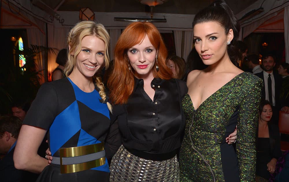 January Jones, and from left, Christina Hendricks and Jessica Pare attend the LA premiere of `Mad Men` season 7 after party in Los Angeles.