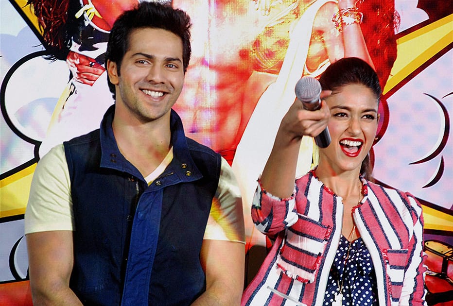 Bollywood actor Varun Dhawan along with actress Ileana D'Cruz during the promotional event for their upcoming movie.