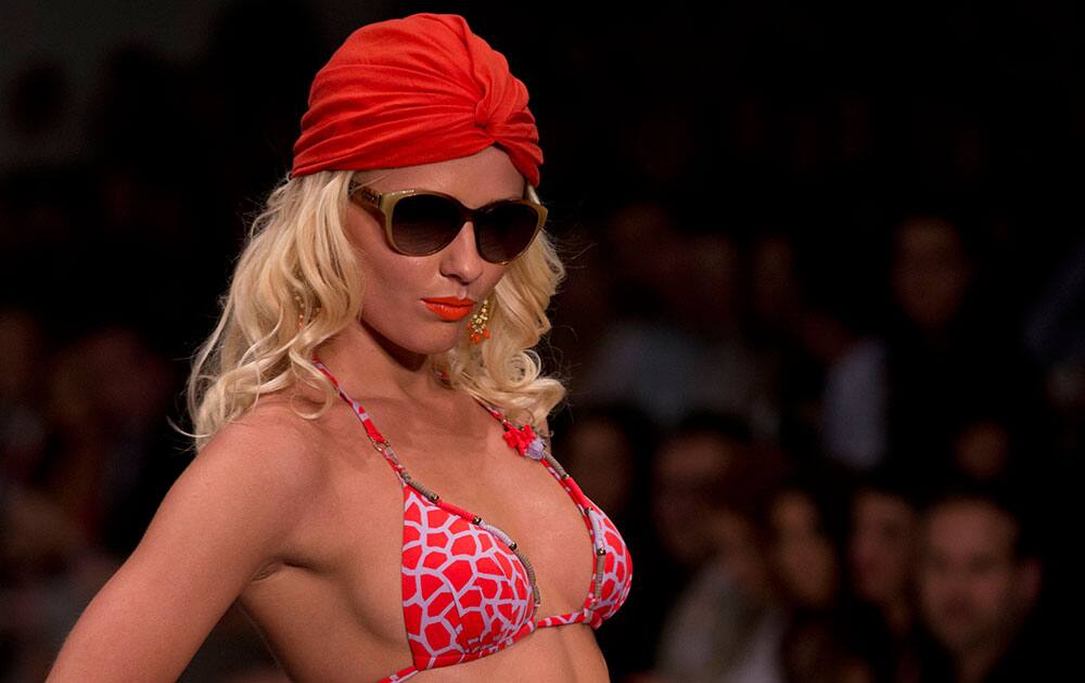 A model wears a creation by Zingara Swimwear, at Mexico Fashion Week.