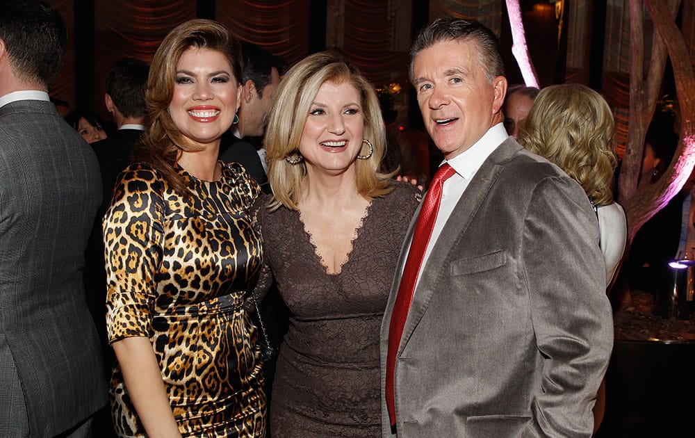 From left, Tanya Callau, Arianna Huffington and Alan Thicke are seen at The 35 Most Powerful People in Media hosted by The Hollywood Reporter in New York.