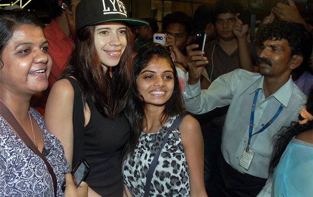 Kalki Koechlin departs from Mumbai's CST International Airport for Florida, USA to take part in IIFA 2014 awards ceremony.