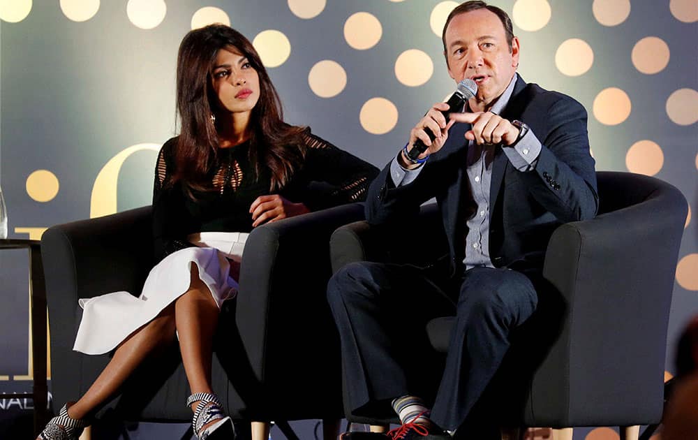 Hollywood Actor Kevin and Priyanka Chopra speak to Bollywood actors at IIFA meet on Saturday in Tampa Bay.