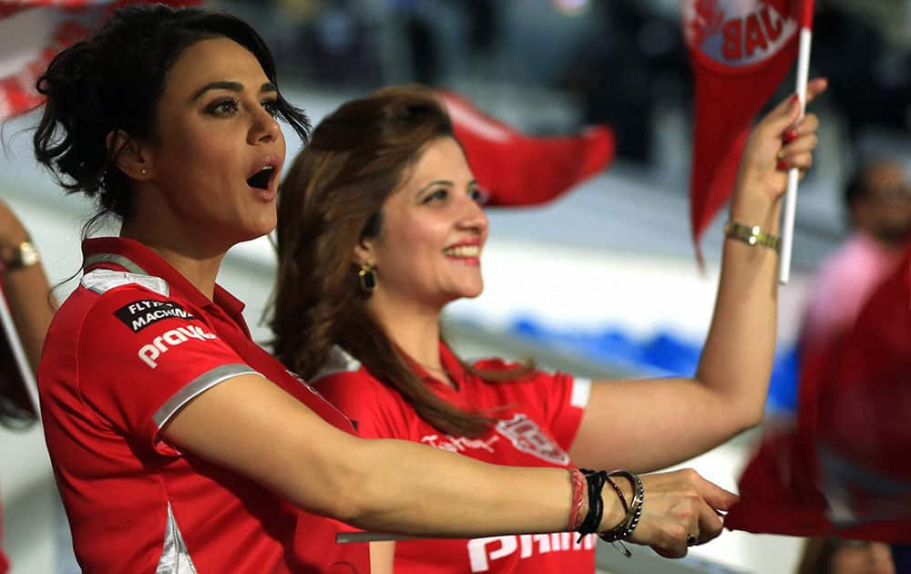 Preity Zinta co-owner of Kings XI Punjab during an IPL 7 match against Sunrisers Hyderabad in Sharjah.