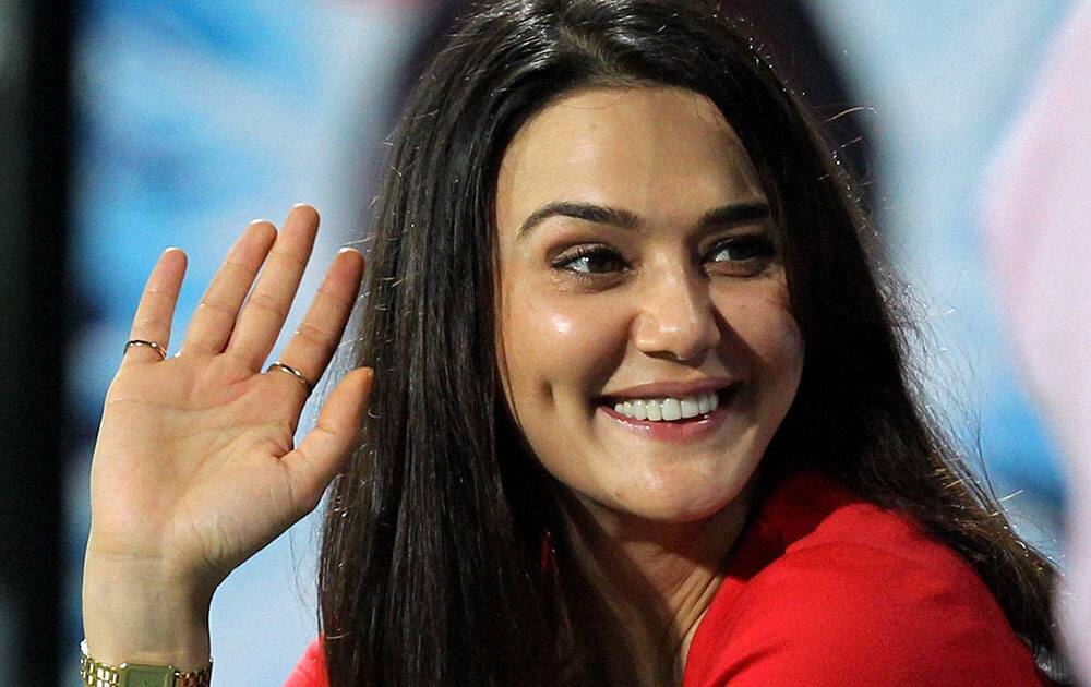 Preity Zinta co-owner of Kings XI Punjab during an IPL 7 match.