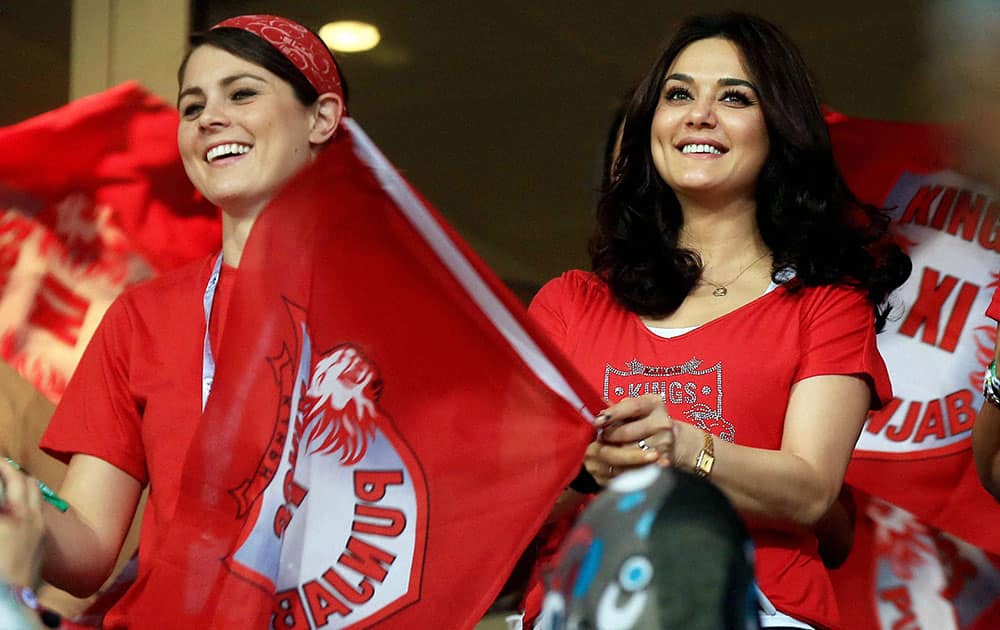 Preity Zinta Owner of Kings XI Punjab during the Indian Premier League 2014 Season between The Kings XI Punjab and the Kolkata Knight Riders at the Sheikh Zayed Stadium, Abu Dhabi, United Arab Emirates.