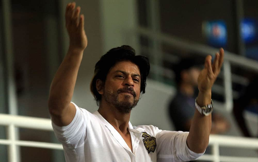 Sharaukh Khan owner of Kokatta Knight Riders during the Indian Premier League 2014 Season between The Kings XI Punjab and the Kolkata Knight Riders at the Sheikh Zayed Stadium, Abu Dhabi, United Arab Emirates.