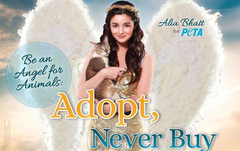 B'wood beauty Alia Bhatt wants you to be an angel for animals. Pic Courtesy: Twitter