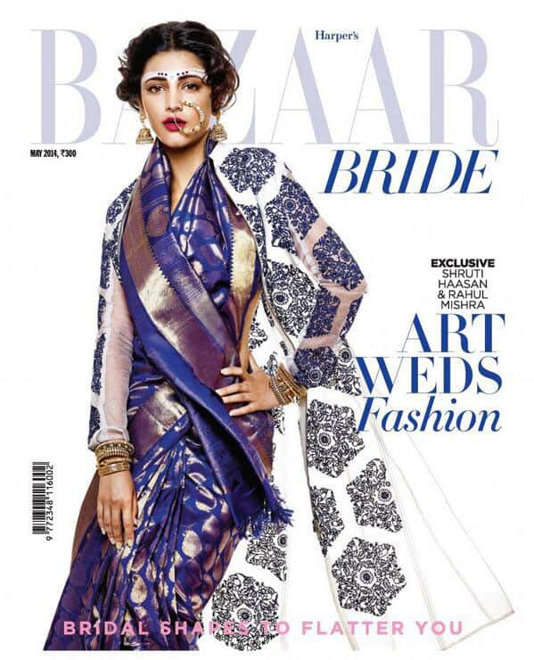 The dazzling Shruti Haasan graces the cover of Harper's Bazaar Bride May issue 2014!. Pic Courtesy: Twitter