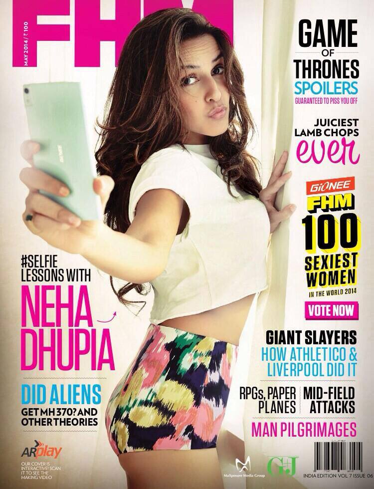 Neha Dhupia(@NehaDhupia) is a hottie taking a selfie..on the new @fhmindia cover pic. Pic Courtesy: Twitter