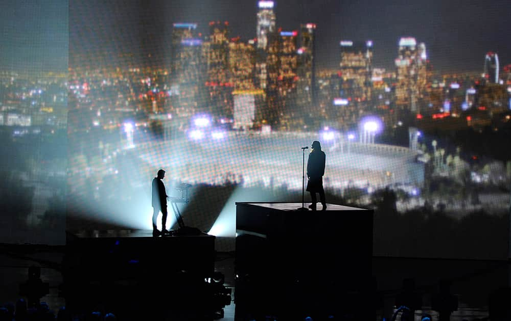 Jared Leto performs at the iHeartRadio Music Awards at the Shrine Auditorium in Los Angeles.