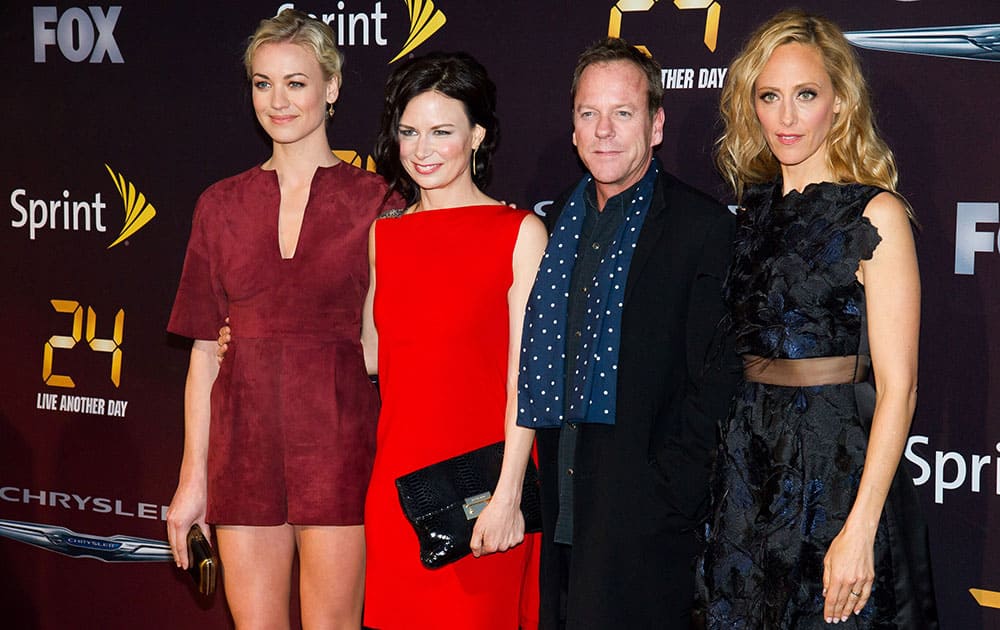 Yvonne Strahovski, from left, Mary Lynn Rajskub, Kiefer Sutherland and Kim Raver attend the '24: Live Another Day' premiere.