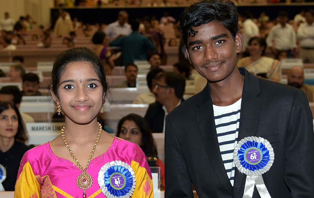 Best Child Artisits award winners Sadhana and Somnath Avghade at the 61st National Film Awards 2013 function in New Delhi.