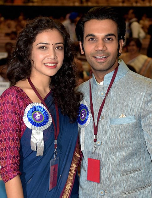 Best Lead Actress award winner Geetanjali Thapa with Best Actor (Shared) Raj Kumar at the 61st National Film Awards 2013 function in New Delhi.