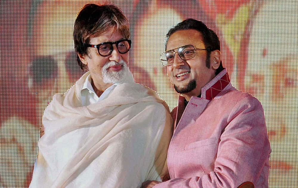 Bollywood actor Amitabh Bachchan and Gulshan Grover during the unveiling of first look of the film Leader in Mumbai.