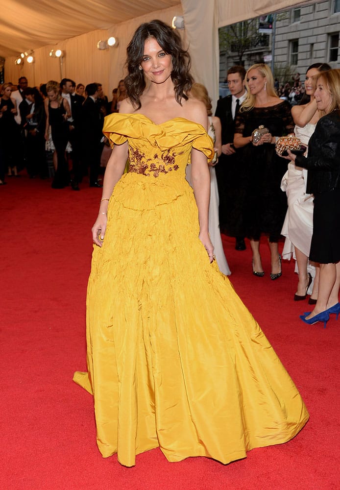 Katie Holmes attends The Metropolitan Museum of Art's Costume Institute benefit gala celebrating `Charles James: Beyond Fashion`in New York.