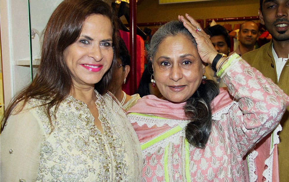 Bollywood actor Jaya Bachchan with Ramola Bachchan during the launch of DVAR, a multi-designer store, in Mumbai.