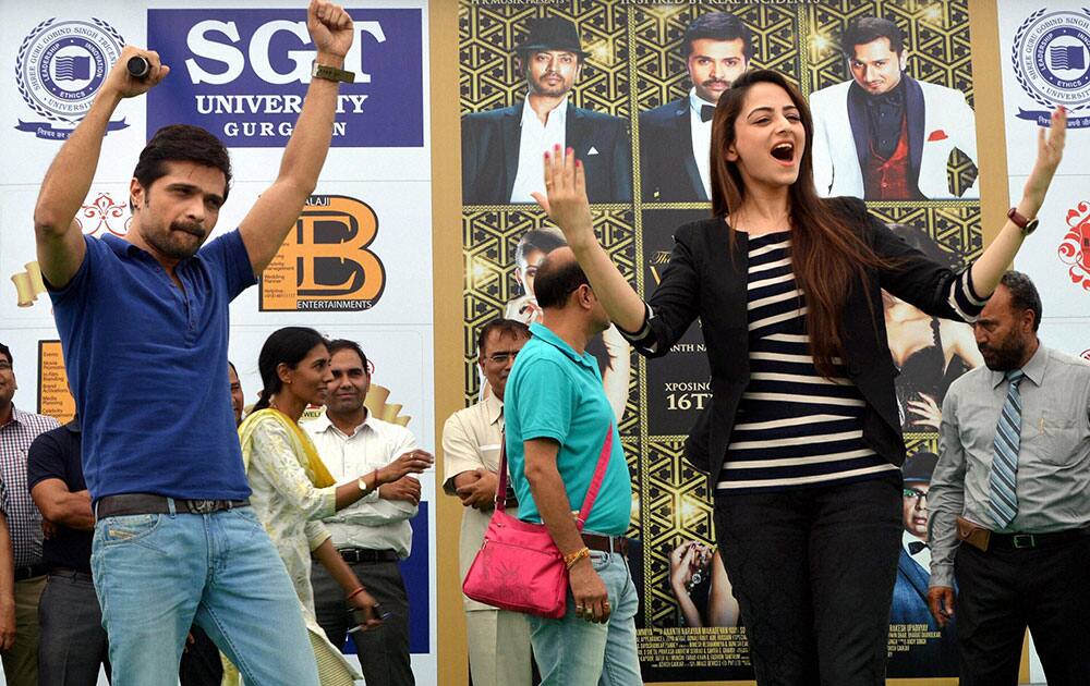 Bollywood actors Himesh Reshammiya & Zoya Afroz during a promotional event for their upcoming film 'The Xpose' in Gurgaon.