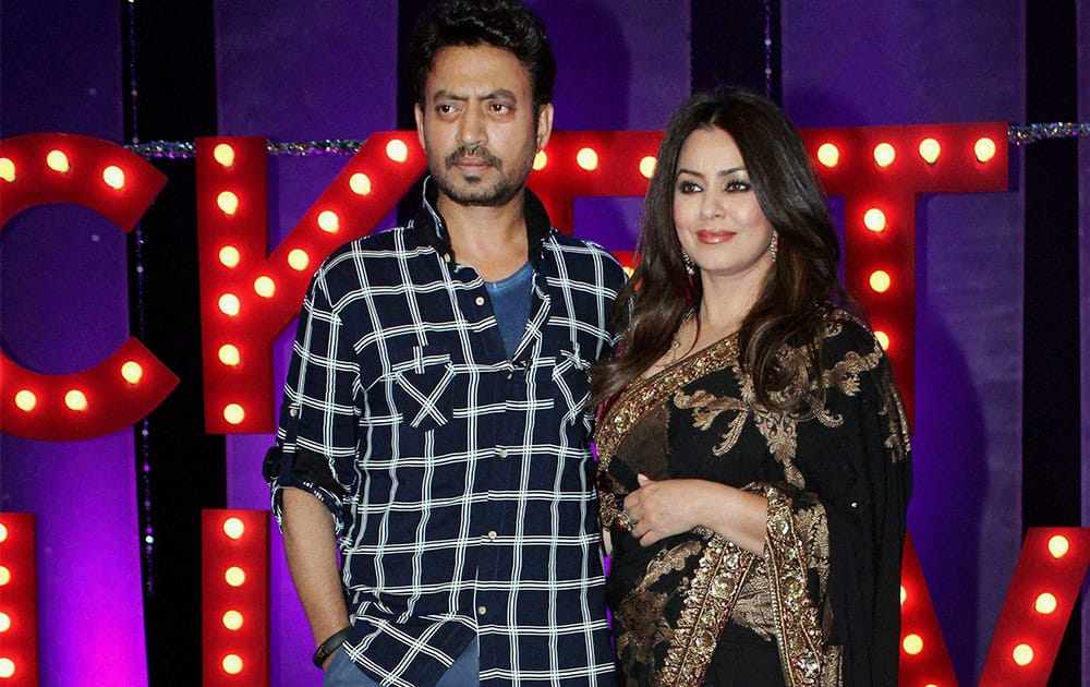 Irrfan Khan and Mahima Chaudhary on the sets of a TV show in Mumbai.