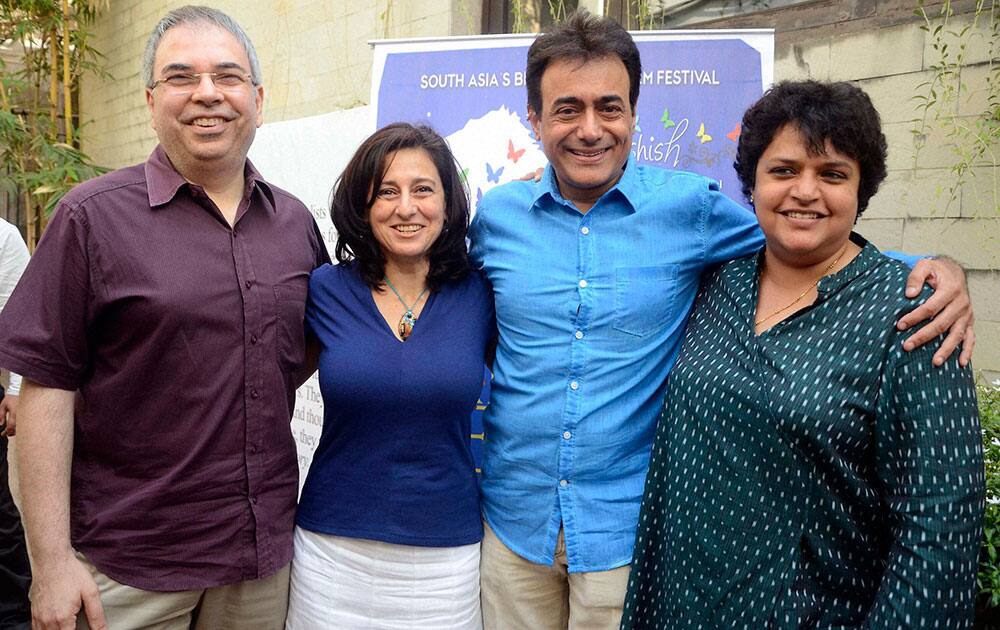 Producer director, Priya Benegal, actor Nitish Bhardwaj, Raju Wadia with Alka Arekar during a press conference for the 5th Mumbai International Queer Film Festival at Press club in Mumbai.