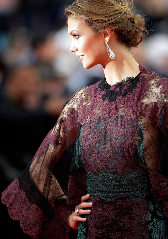 Model Karlie Kloss arrives for the opening ceremony and the screening of Grace of Monaco at the 67th international film festival, Cannes.