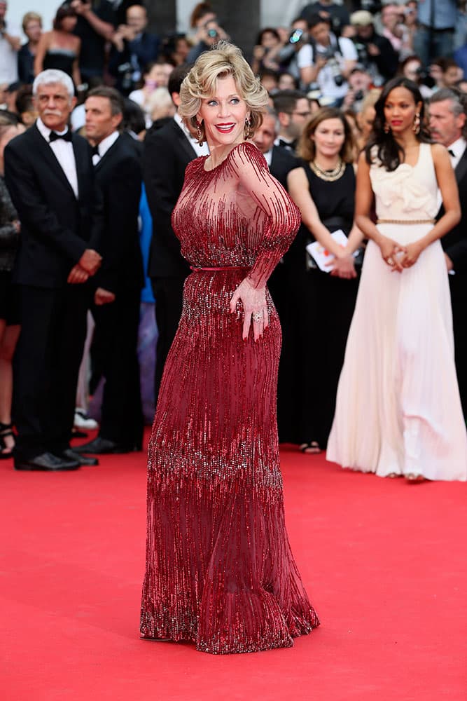 American actress Jane Fonda poses for photographers during the opening ceremony and the screening of Grace of Monaco at the 67th international film festival, Cannes.