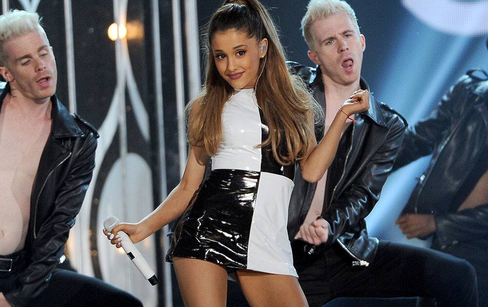 Ariana Grande performs at the Billboard Music Awards at the MGM Grand Garden Arena.