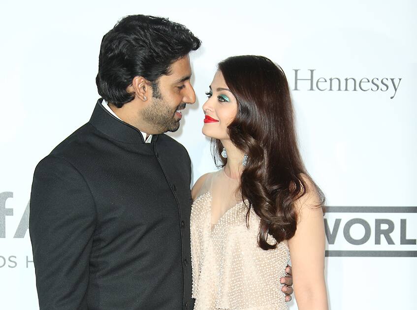 Abhishek Bachchan and Aishwarya Rai Bachchan arrive at the amfAR Cinema Against AIDS benefit at the Hotel du Cap-Eden-Roc, during the 67th international film festival, in Cap d'Antibes, southern France.