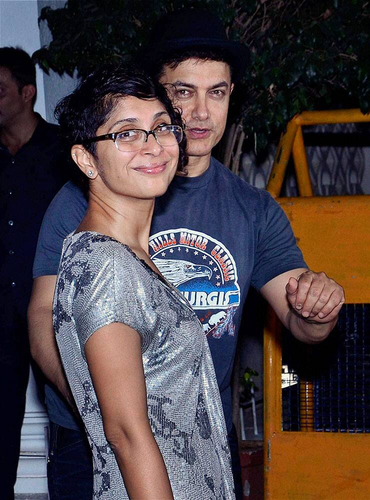 Bollywood actor Aamir Khan with his wife Kiran Rao during filmmaker Karan Johar's birthday party in Mumbai.