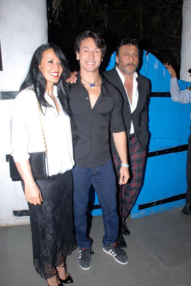 Ayesha, Tiger and Jackie Shroff during the success party of the film Heropanti in Mumbai. DNA