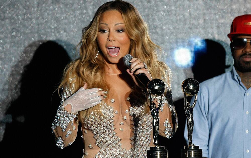 Mariah Carey receives the Pop Icon Award, during the World Music Awards in Monaco.