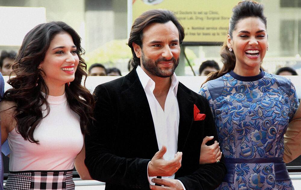 Esha Gupta, Saif Ali Khan and Tamannaah Bhatia during a press conference for the film.