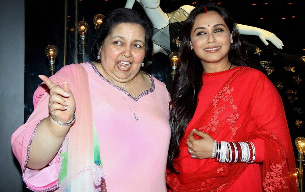 Rani Mukerji with her mother-in-law Pamela Chopra during the launch of a fashion brand in Mumbai.