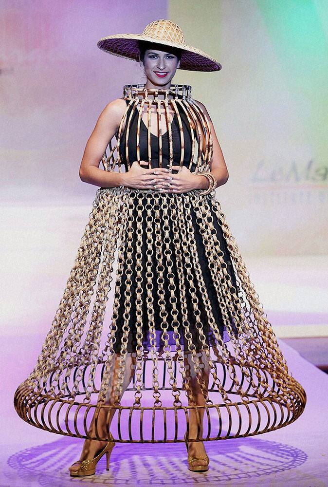 A model posing during her ramp walk at a fashion show in Mumbai.