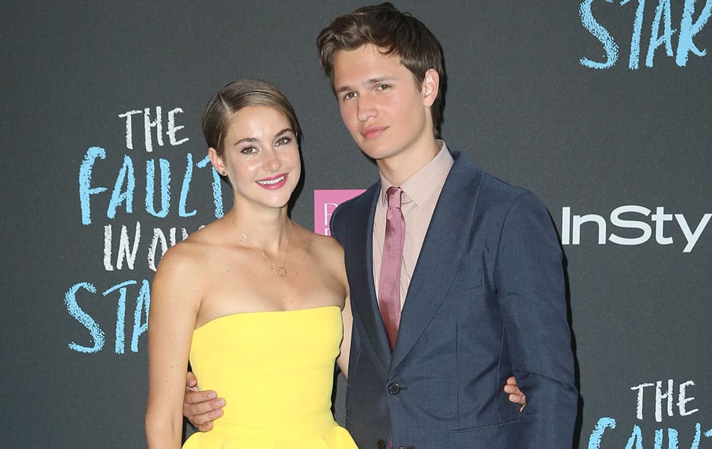 Actors Ansel Elgort, right, and Shailiene Woodley attend the premiere of 20th Century Fox's `The Fault In Our Stars` at the Ziegfeld Theatre in New York. 