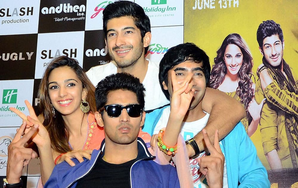 Actors Kiara Advani, Mohit Marwah, Arfi Lamba and Boxer Vijender Singh during a press conferance to promote their upcoming film ‘Fugly in Thane.