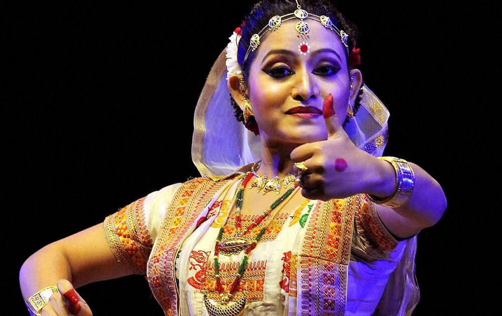 Dancer Meenakshi Medhi performs Satriya dance in a special programme at Rabindra Bhawan in Guwahati.