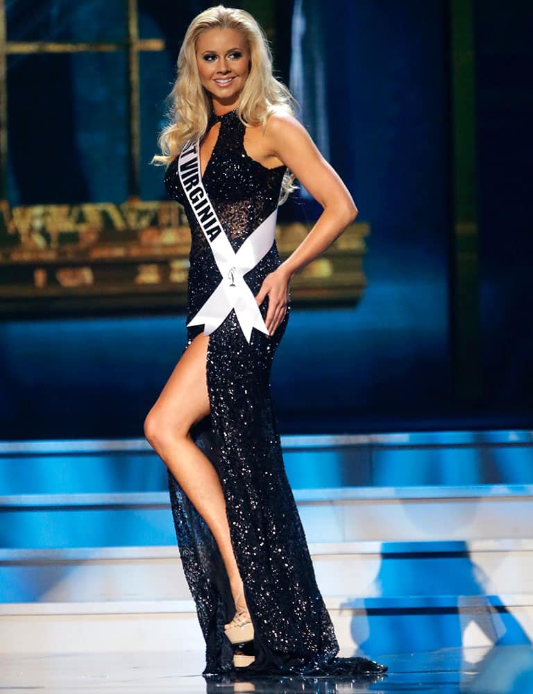 Miss West Virginia USA Charisse Haislop participates in the evening gown competition during the 2014 Miss USA preliminary competition in Baton Rouge, La.