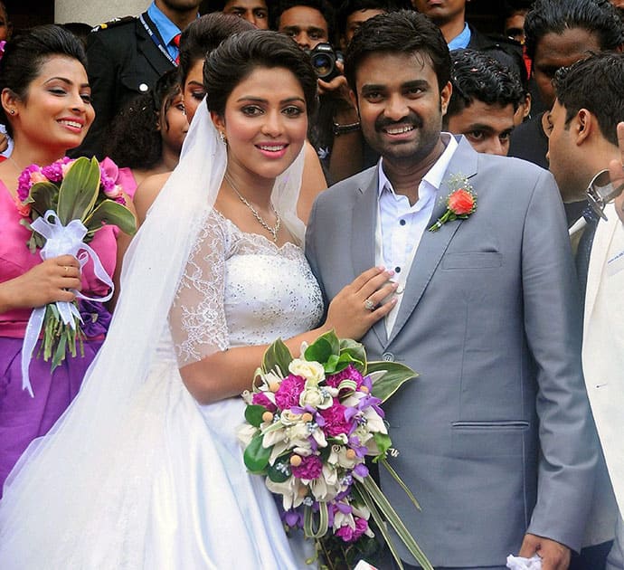 Actress Amala Paul with director A. L Vijay during their engagment in Kochi.