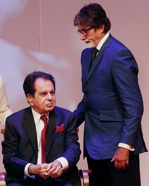 Amitabh Bachchan and Dilip Kumar during the launch of the latter's autobiography.