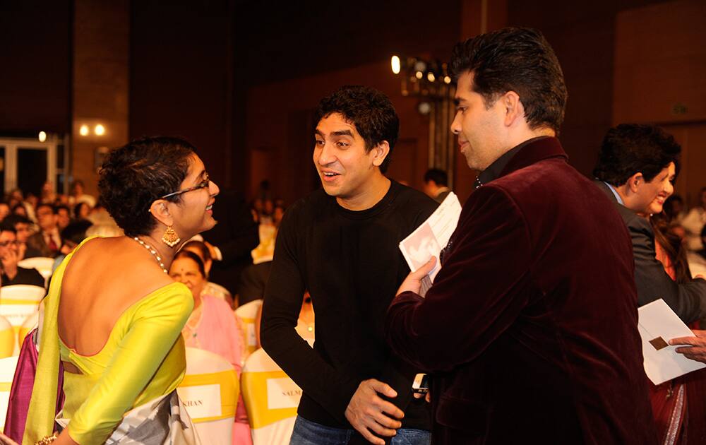 Kiran Rao, Ayan Mukerji and Karan Johar share a light moment during the launch of Dilip Kumar's autobiography 'The Substance and The Shadow' in Mumbai.- Rajneesh Londhe.dna