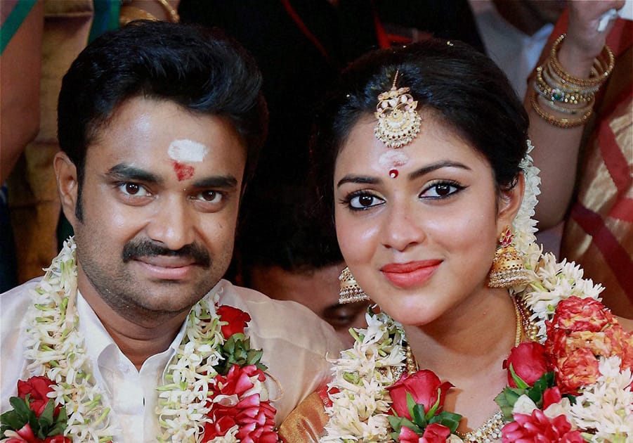 Actress Amala Paul and director A. L Vijay during their wedding ceremony in Kochi.