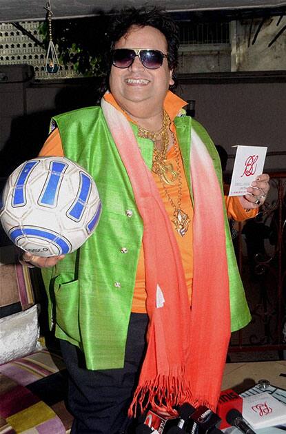 Bollywood singer Bappi Lahiri during the launch of his latest single, 'Life of Football' in Mumbai.