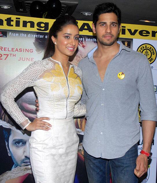 Shraddha Kapoor and Siddharth Malhotra during the promotion of their upcoming movie 'Ek Villain' in Kolkata.