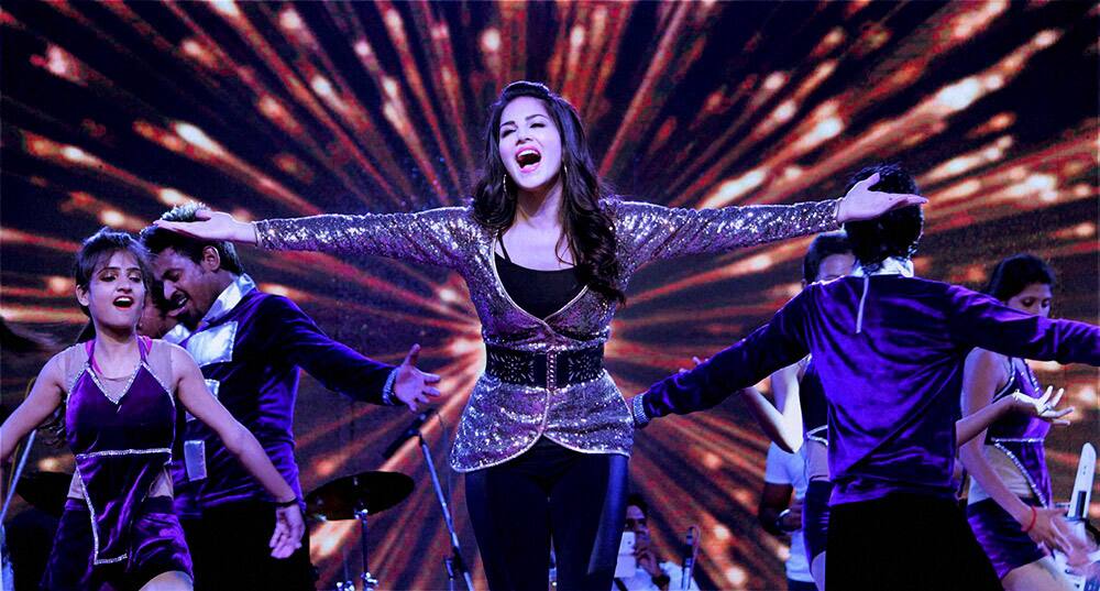 Actress Sunny Leone performing during an event in Jaipur.